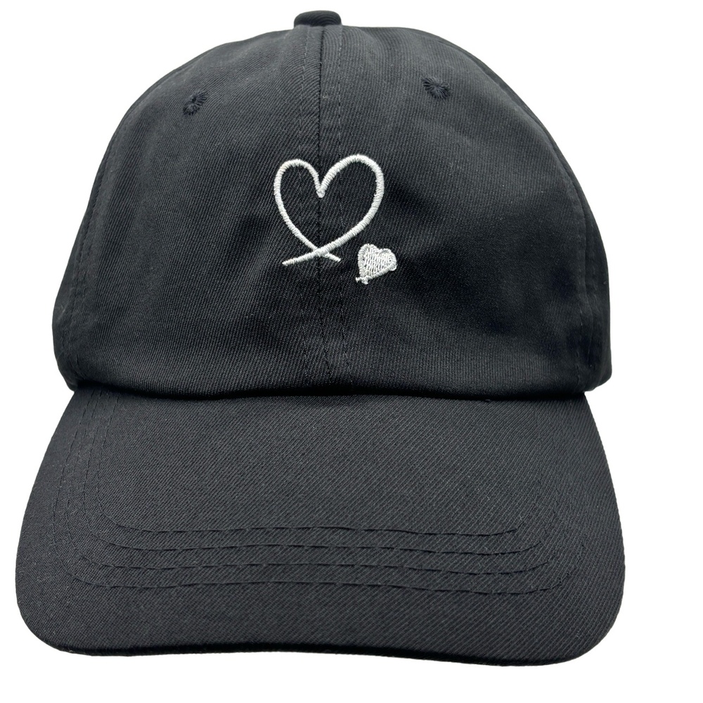 Black Dad Hat Embroidered Double Heart Design Adjustable 100% Polyester